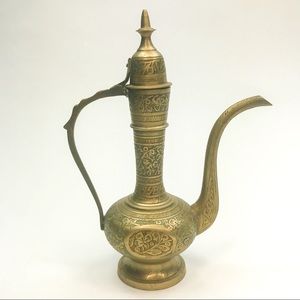 VINTAGE Etched Brass Pitcher Teapot Made in India